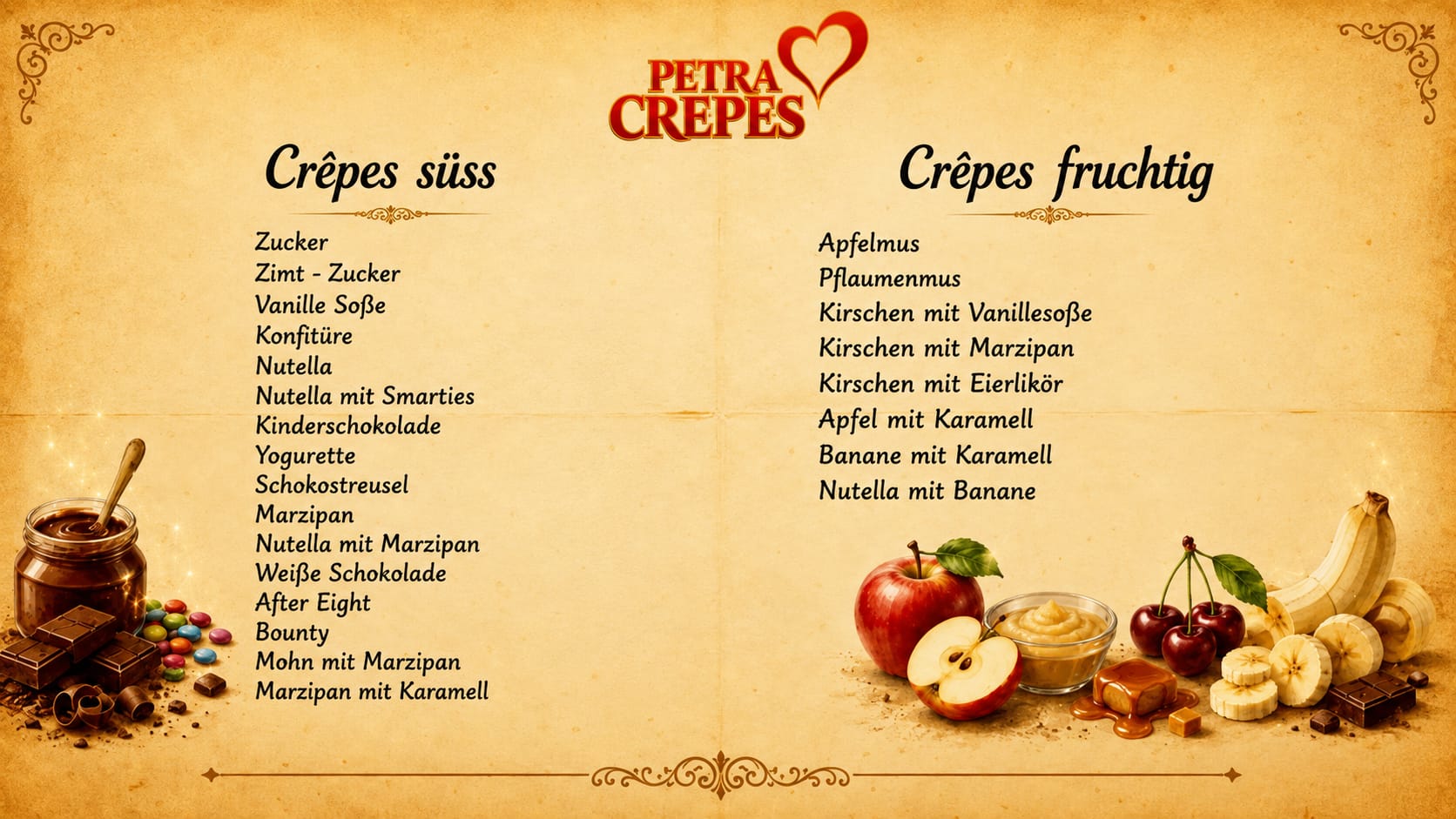 Petra's Crêperie Speisekarte Seite 1